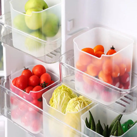 Plastic Refrigerator Organizer Bin Stackable Door Organizer Food Fresh Box Transparent Pantry Container Bins Shelf Basket
